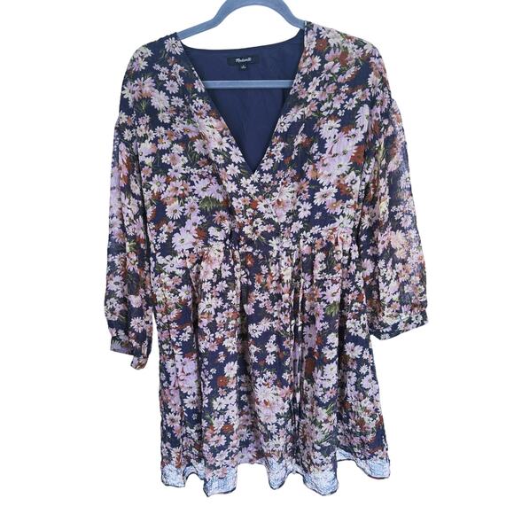 Madewell Long Sleeve Faux Wrap Mini Dress Medium Floral Fall Boho Cottagecore - Picture 6 of 11